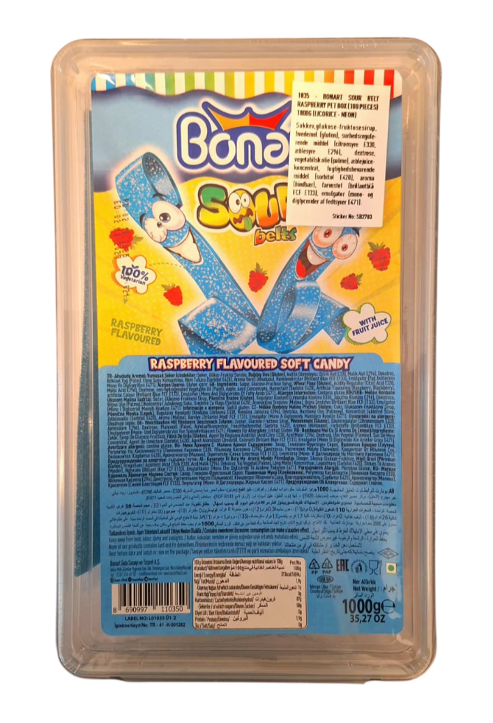 Sour Belts Raspberry, Bonart 1KG (bedst før juli-26)