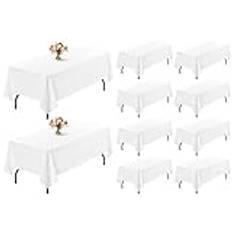 Showgeous 10 pack vit polyesterduk för 6 fot rektangelbord 60 x 102 tum rektangulärt tyg Bordskläder Tvättbara vita bordsdukar för bröllopsbankett Restaurang Bufféfester Camping