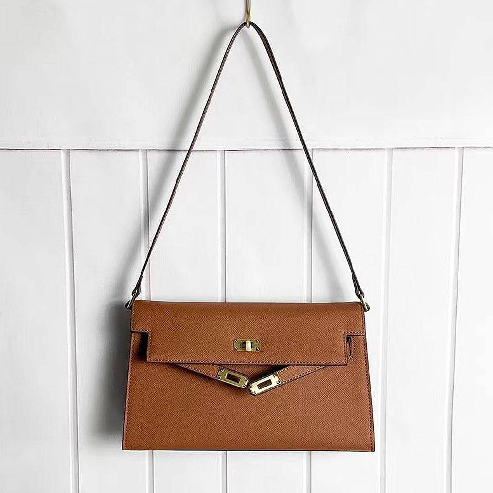 Isabelle Women's PU Leather Shoulder Bag With Buckle Tote Handbag in Red - Brown