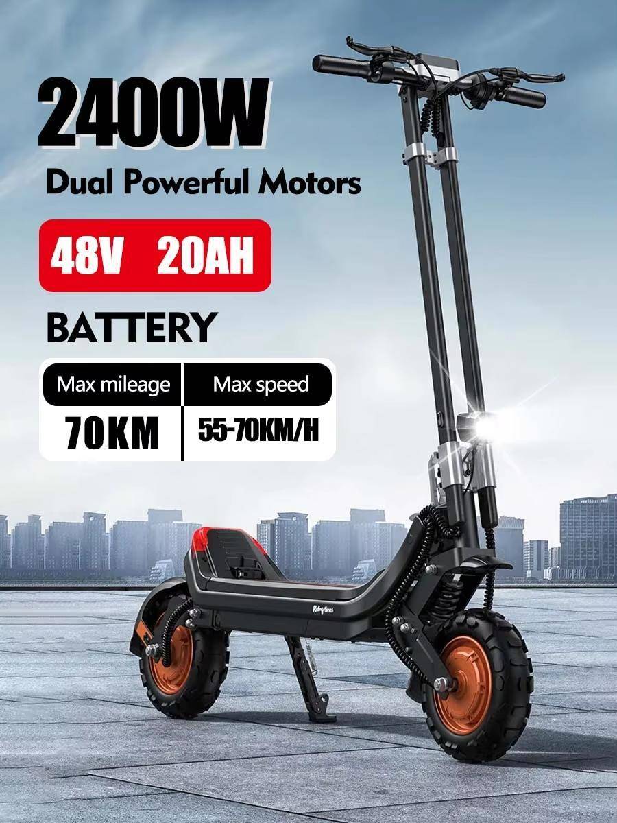 G63 2400W Dubbelmotor Elektrisk Scooter 48V 20Ah Avtagbart Batteri, Maxhastighet 65km/h, Bluetooth-ansluten Hopfällbar Elscooter för Vuxna svart