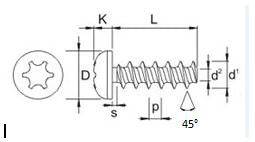 Lemu Plastskrue 4,0x8 mm panhoved T-15 Torx 45gr el-galv.