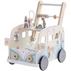 ROBUD Gåvagn trä, multifunktion baby gåhjälpmedel med hjul och byggklossar, lekutrustning, aktivitetscentrumset, baby walker, leksak, gåva för små barn, barn, 10 månader – 1–2 år