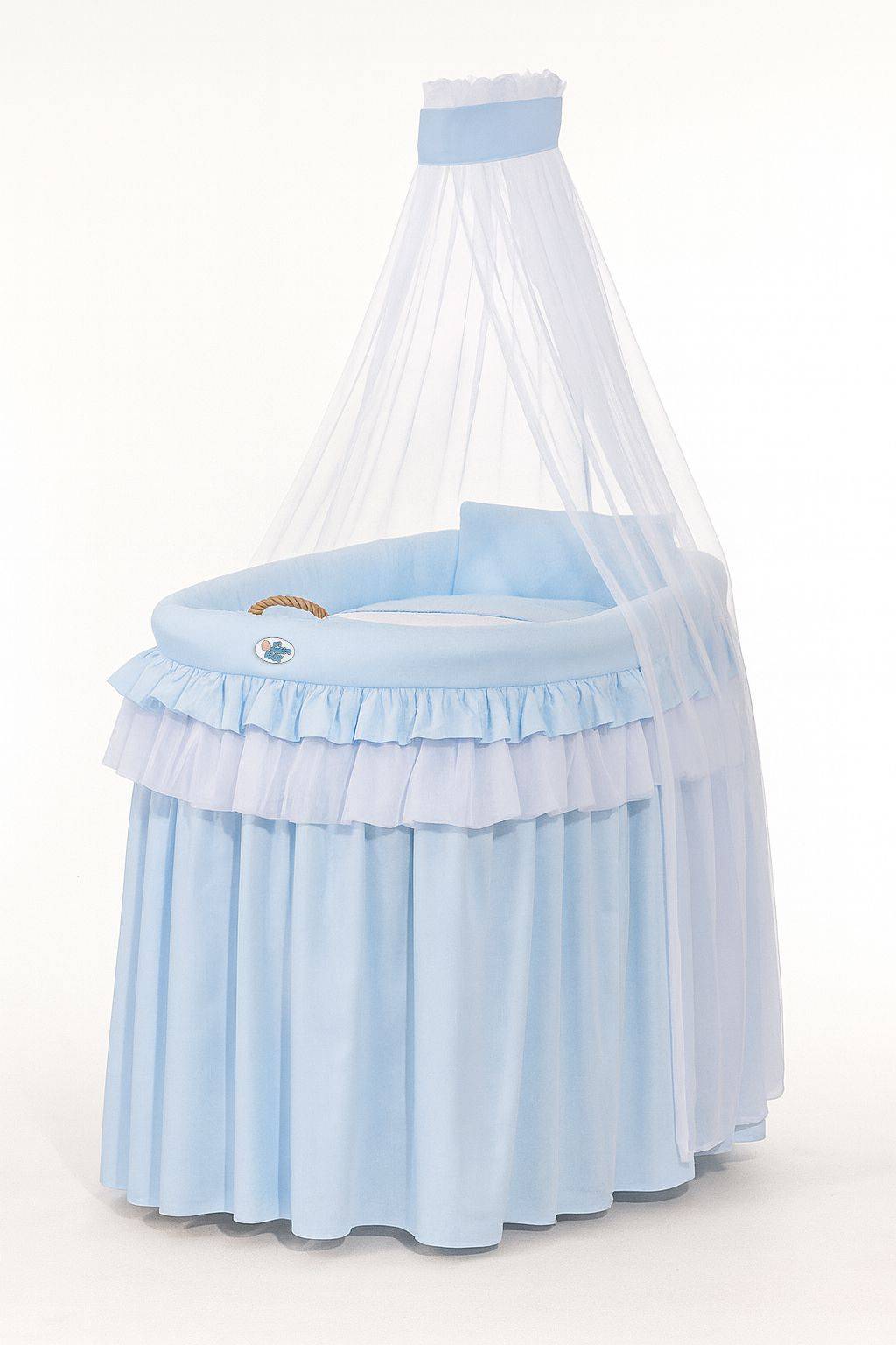 Wicker Moses Basket With Canopy - Little Prince Blue