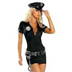 Polis kvinnor kläder, 5 st/set kvinnlig polis uniform kostym polis klänning inkluderar klänning, bälte, hatt, bricka (L)