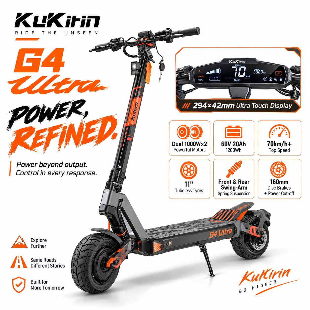 KuKirin G4 Ultra Adult Electric Scooter EU Stock Dual 2000W 60V 20Ah Battery 70km/h 11  Tubeless Tire 5A Fast Charging Big Screen Off‑Road E‑Scooter