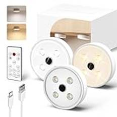 EZVALO Garderobslampa, med LED-rörelsesensor, självhäftande LED-lampor med fjärrkontroll, dimbar belysning för trappor, sovrum, skåp och kök, 2 000 mAh, 2 färger, 3 stycken