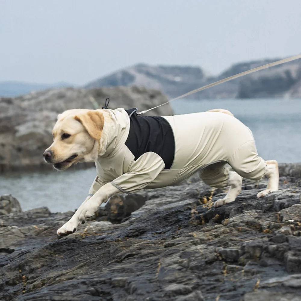 Waterproof Reflective Dog Raincoat Jumpsuit - Beige / 6XL (6XL)