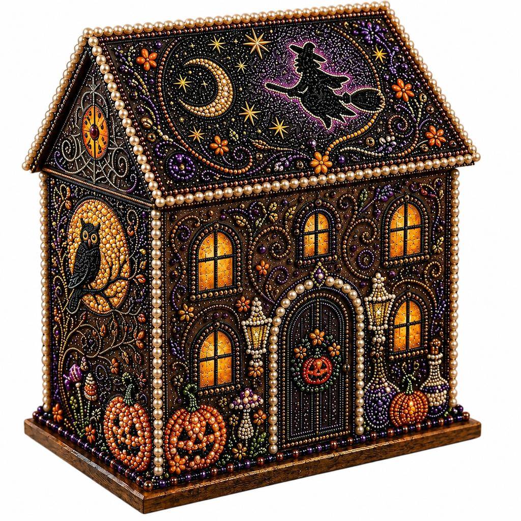 3D Halloween Trähus Diamantmålning Kit Flygande Häxa Rolig Interaktiv DIY-hantverk För Föräldrar Och Barn Perfekt För Att Skapa Festlig Högtid