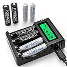 POWEROWL snabb batteriladdare med 4 * AA 2800mAh uppladdningsbara batterier och 4 * AAA 1000mAh Ni-MH uppladdningsbara batterier