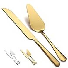 Kyraton Kniv- och serverset för bröllopstårta, guldtitanplätering Rostfritt stål Tårtskärarset för bröllop Inklusive tårtskärare och tårtserver Perfekt för bröllop, födelsedag