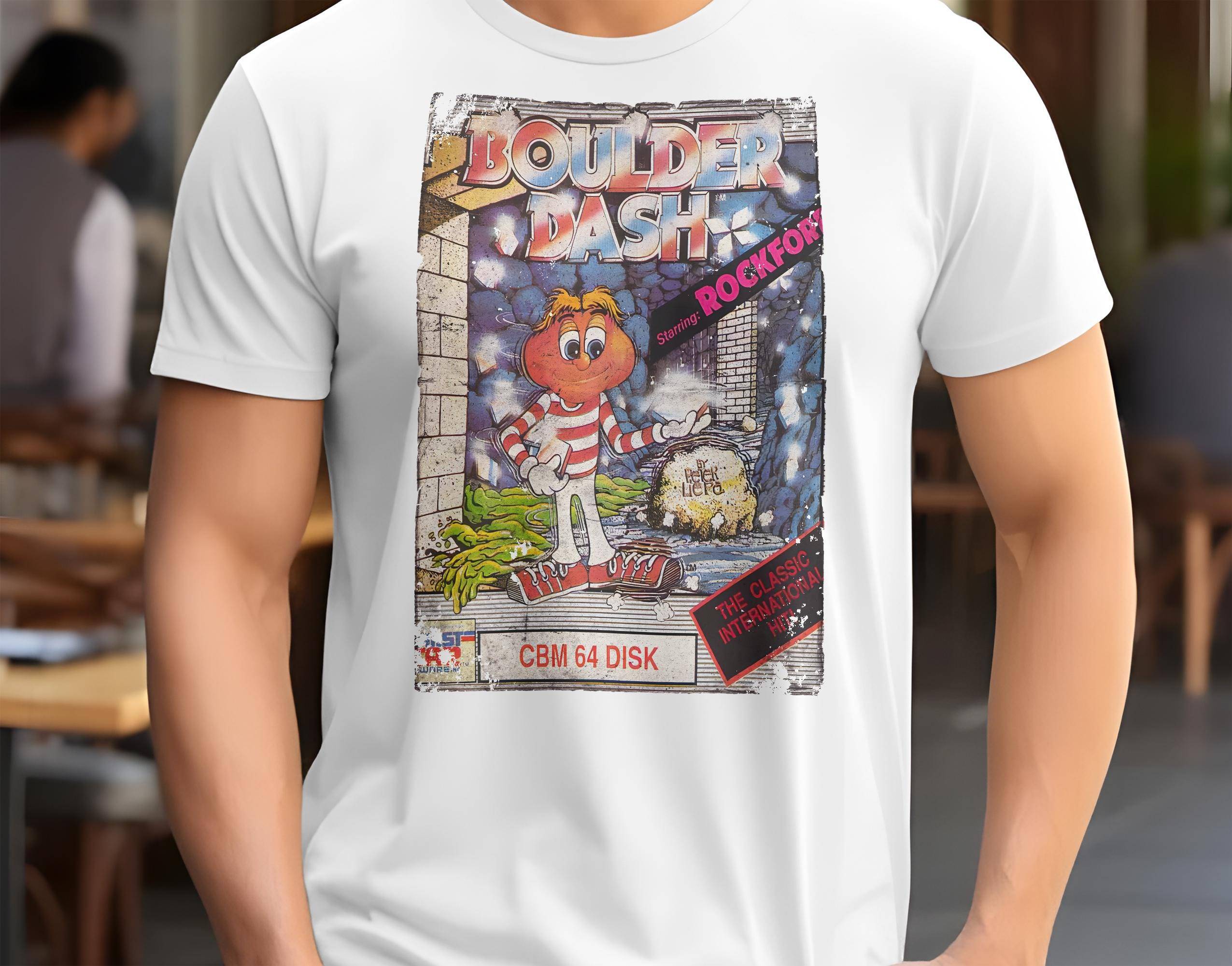 Boulder Dash - Vintage T-Shirt 8 Farben Unisex Größen S-5XL 100 % Baumwolle Cover Art Commodore 64 Spiel 8 Bit