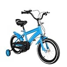 DHQCQL Barncykel 14 tum, justerbar barncykel med stödhjul kedjeskydd, cyklar för 2–6 år gamla småbarn barn, presenter till pojkar och flickor (blå)