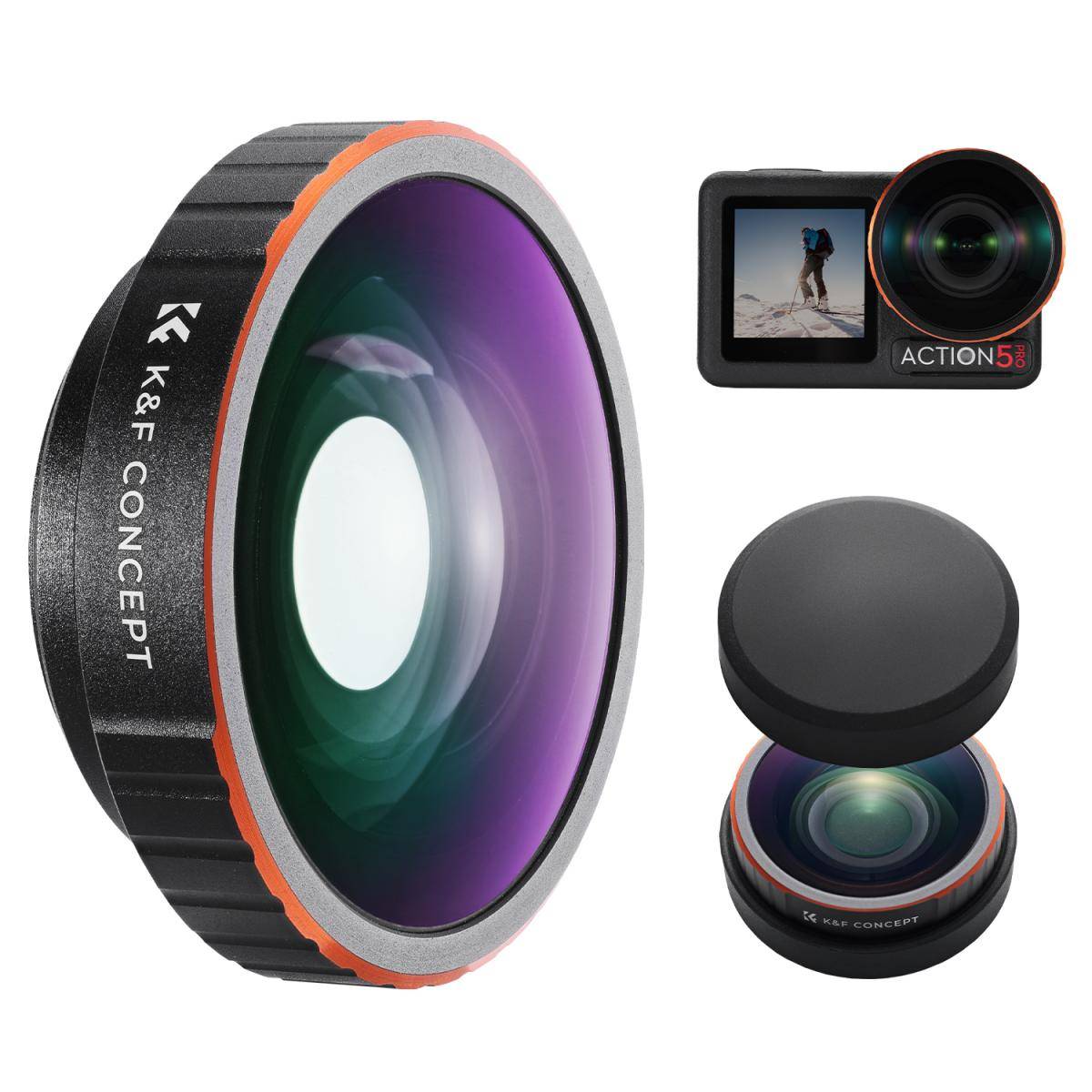 KENTFAITH K&F CONCEPT Wide-Angle Lens Compatible with DJI Osmo Action 5 Pro, Screw On 185° Wider View Multi-Coated Optical Glass Action Camera Accessories for Osmo Action 4