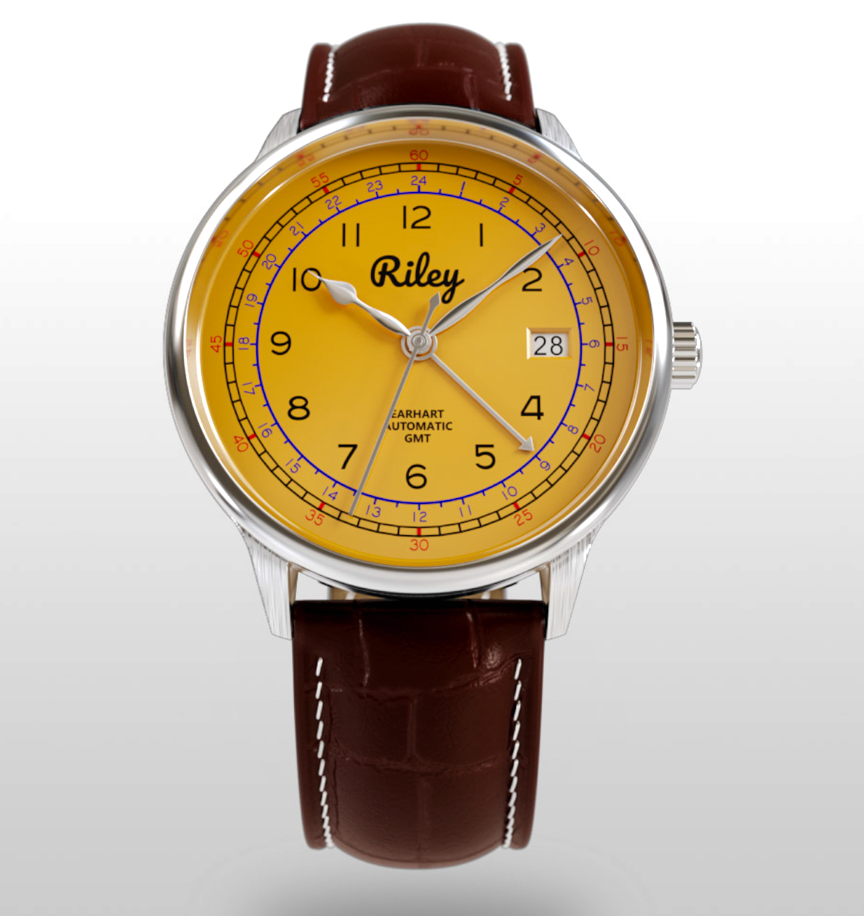 Amelia Earhart Automatic - AE01-GMT - Canary (Yellow) / Leather Strap (Quick Release Clasp)