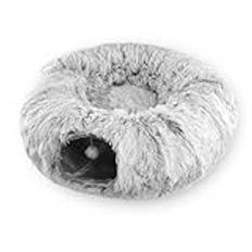 Easytech Tunel säng för katter, katttunnel, med matta, cirkulär form, Donut Tunnel säng katt, mjukt, hopfällbart, avtagbart, med boll för spel, kattleksaker, katter tillbehör (80 x 25 cm)