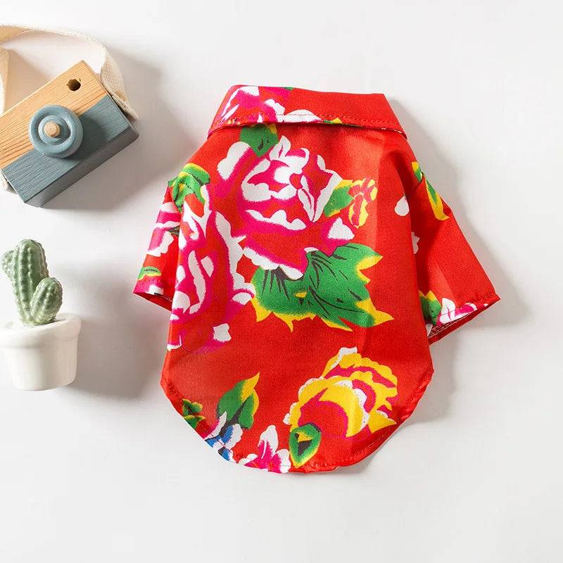 Summer Hawaiian Beach Shirt for Dogs & Cats — Lightweight Breathable Pet Apparel - Big Flower / M (M)