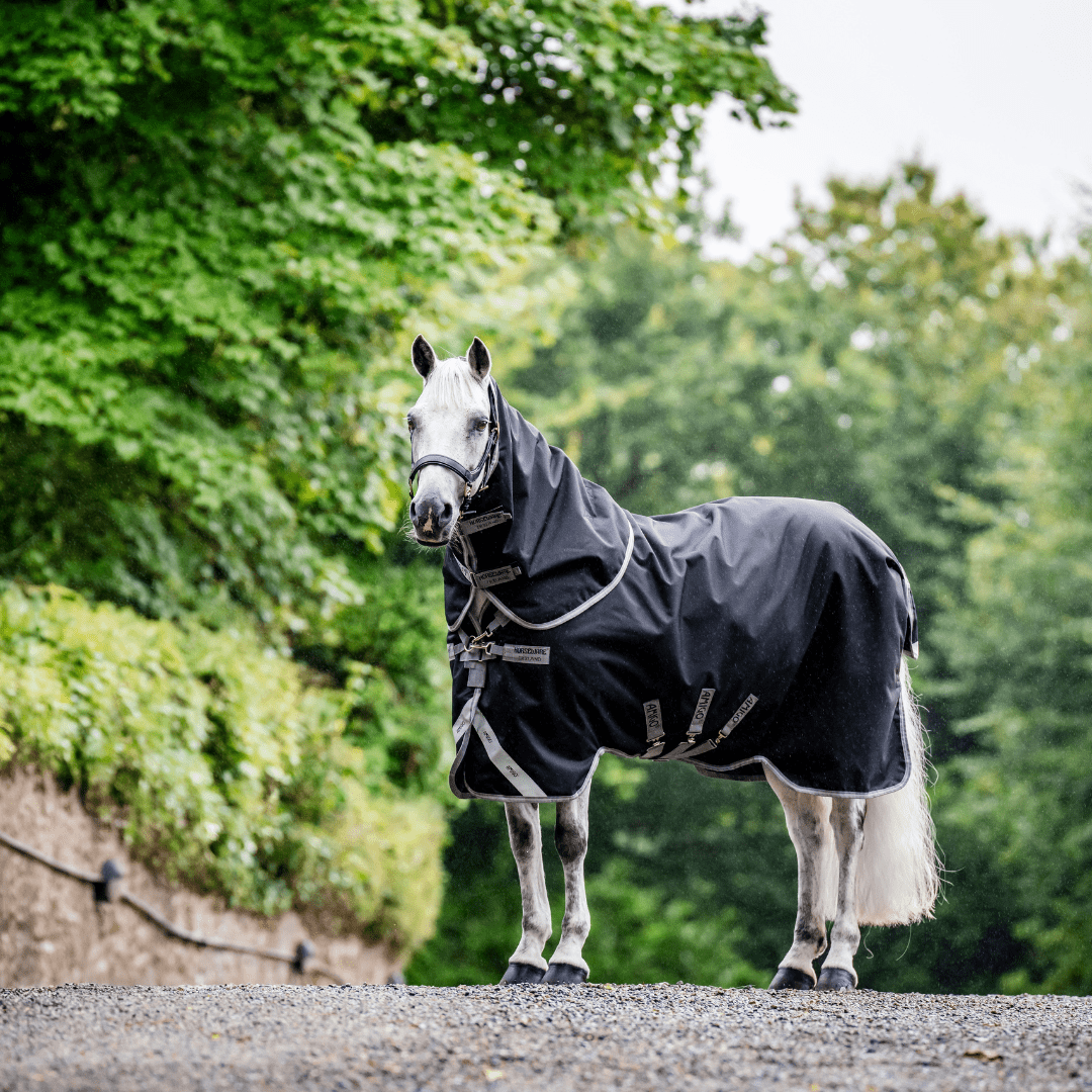 Horseware - Amigo Bravo 12 Plus Regndækken m. hals - 0 gram - Sort - Sort/Grå/Sølv / 80