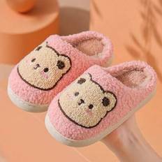 Nya varma vintertofflor för barn - söta plyschskor med tecknade björnmönster, snygga och minimalistiska, mjuka, lätta och mjuksulade slip-on-skor för - Rosa (EUR24-25,EUR26-27,EUR28-29,EUR30-31,EUR32-33,EUR34-35)