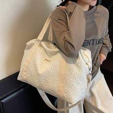 1 Pc Extra Large Capacity Foldable Lightweight Travel Bag, Polyester Colorblock Fashion Premium Travel Tote Toiletry Bag Wash Bag Toiletry Travel Bag - White