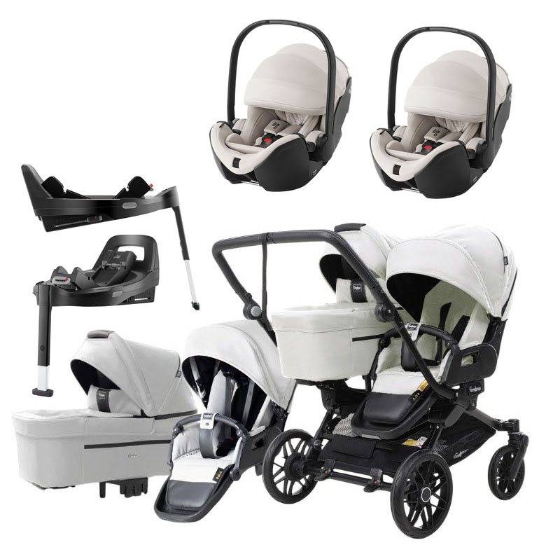 Emmaljunga Double Sento tvillingvagn Flat+ 2026 + Britax Römer Baby-Safe Pro babyskydd + bas