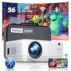 Vigpil Beamer, 15000 Lumen Beamer 4K Heimkino Unterstützt, 5G WiFi Beamer Bluetooth Full HD, Mini LED Video Beamer Handy Projektor 4K für PS5/Smartphone/TV Stick/HDMI Projektor Outdoor/Home