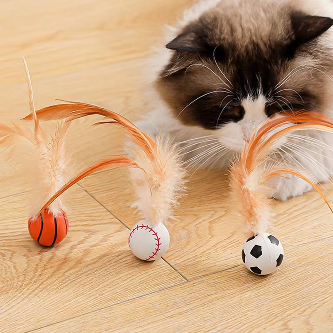 1/3Pcs Pet Cat Interactive Ball Toys Interactive Bouncy Balls with Feathers Indoor Cat Cat Toys Deplete Cat's Excess Energy