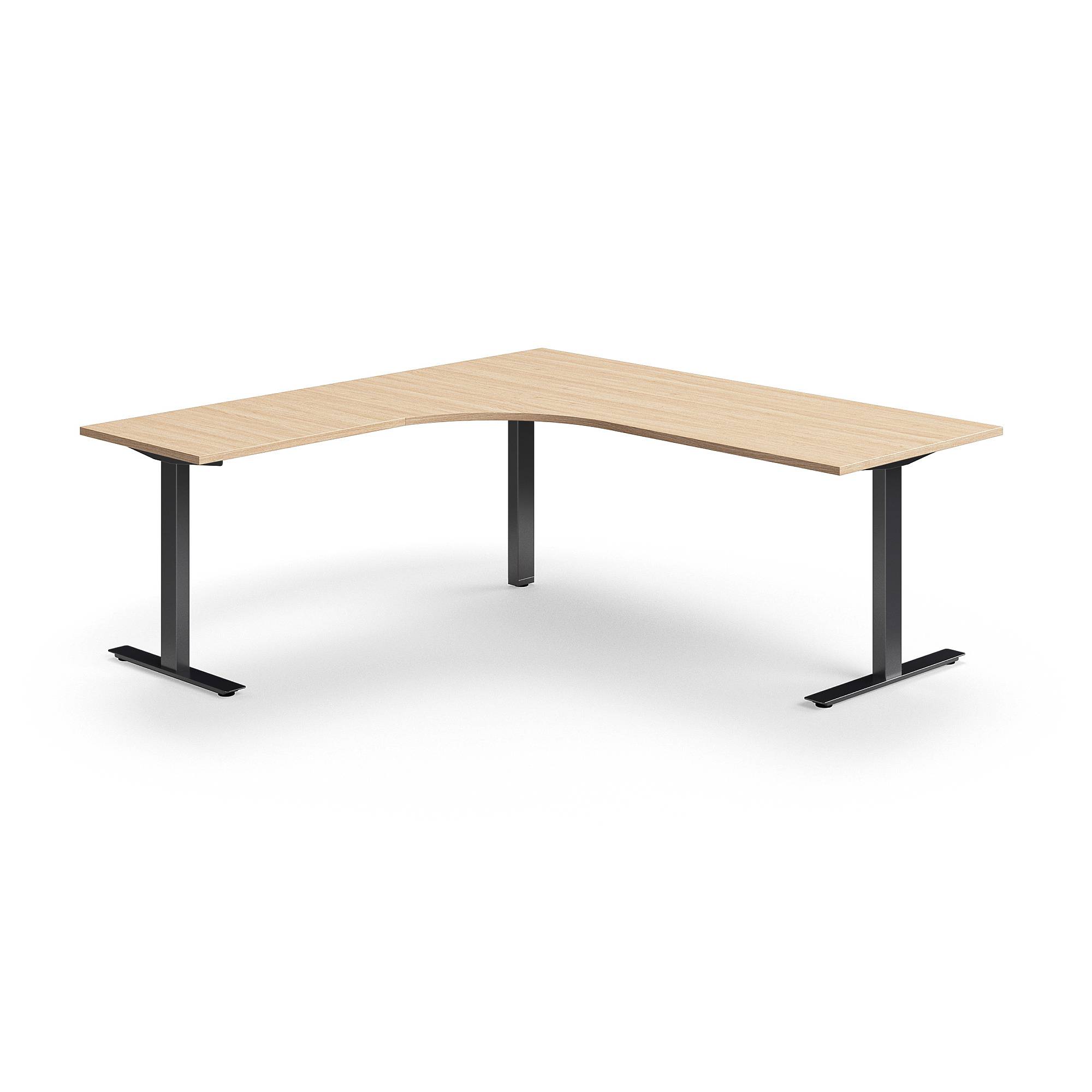 Hörnskrivbord QBUS, T-stativ, 2000x2000 mm, svart, ek