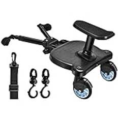 Buggy Board för alla barnvagnar, Vihir Kiddy Board med säte, stegbräda med ståbräda universell lämplig för 2–6 år gamla barn, med en maximal belastning på 55 pund