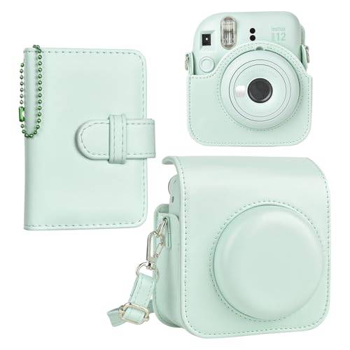 HIYQIN Kamera Fodral Kompatibelt med Fujifilm Instax Mini 12, Polaroid Mini 12 Kamera Väska med en Bärbar Mini Fotoalbum - Mint grön