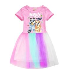 Bluey trykt kjole sommer casual ferie prinsesse fest regnbue nederdel kjole gaver 3-12 år børn piger[HK] Pink 5-6 Years