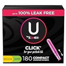 U by Kotex Click Compact Tampons, Multipack, Regular/Super, UnFragred, 180 st (6 paket med 30) (förpackningen kan variera)