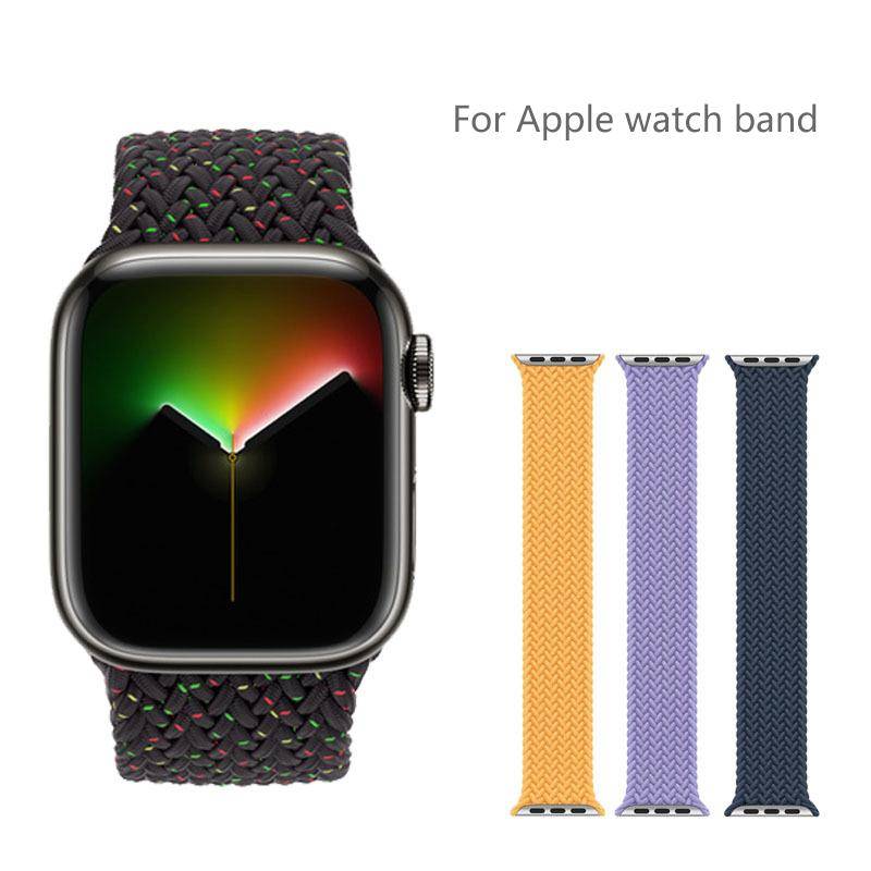 Flätad Solo Loop För Apple Watch Band 44mm 40mm 45mm 41mm 49mm 42mm 38mm Elastiskt armband iWatch series 7 3 SE 6 8 Ultra Strap blå