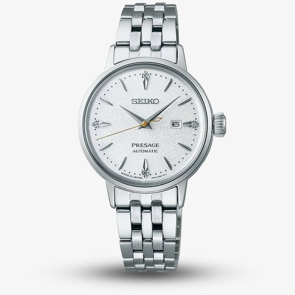 Seiko Ladies Presage Cocktail Time Hot Buttered Rum Diamond Watch SRE017J1 - Silver.