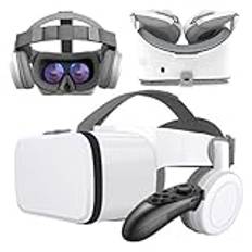 VR-headset, Virtual Reality-headset med kontroll och hörlurar för barn vuxen spela 3D-spelfilm, universell trådlös VR-set glasögon bunt för iOS Android Windows smartphones