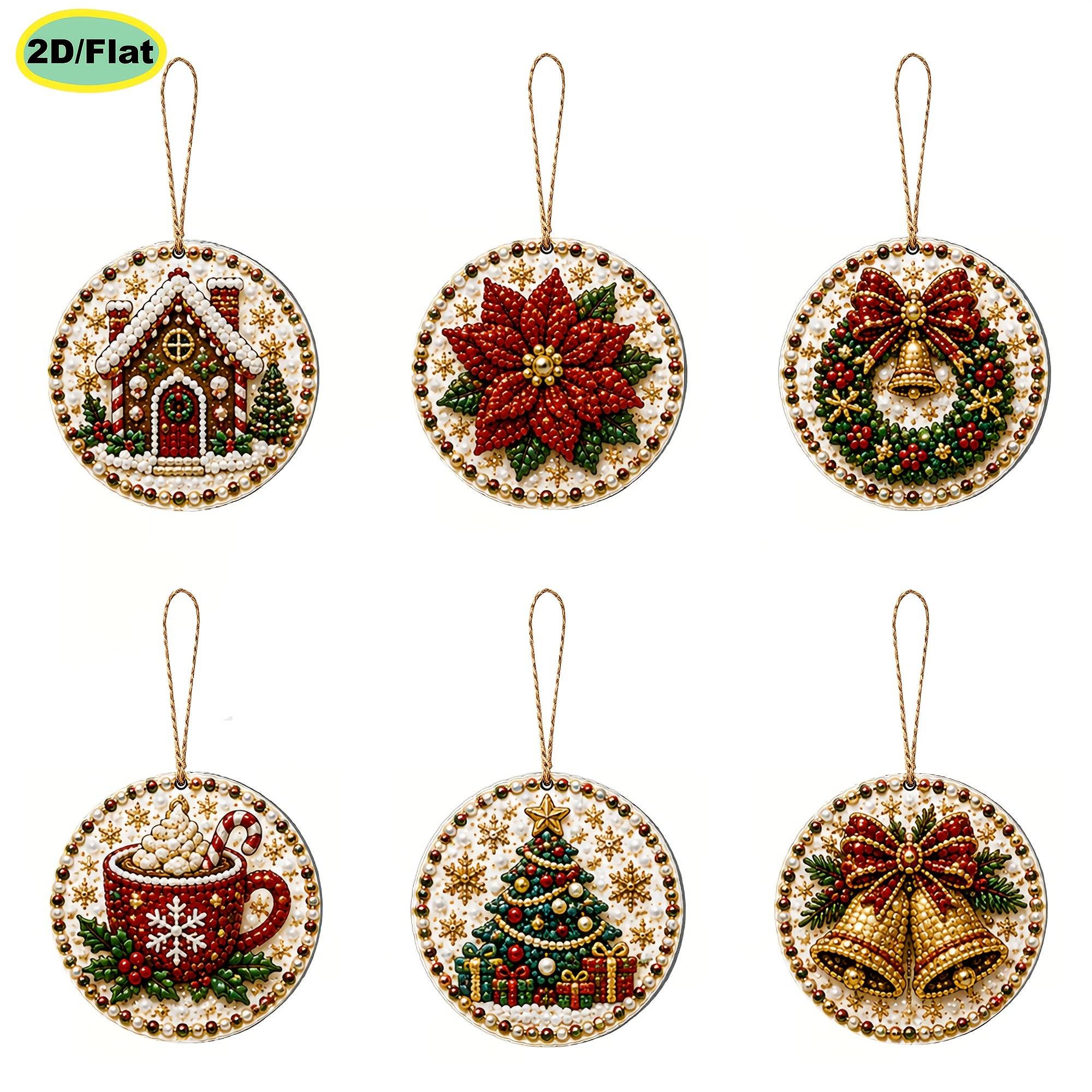 6pcs Diamond Painting Kit, 2d Flat Pearl , Christmas Wooden Tag Pendant, Drill Material Bag, 3.07 X 3.07 Inches, Beginner, Christmas Tree Ornament, Window Home Holiday Decor Gift