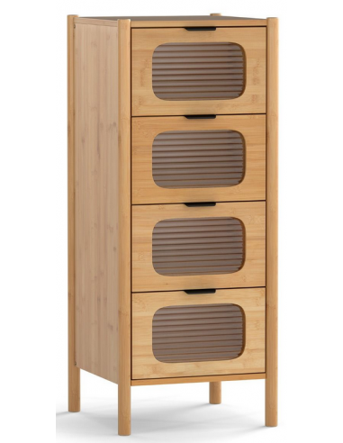 Kommode i bambus, MDF og glas H97 cm - Natur/Rillet klar