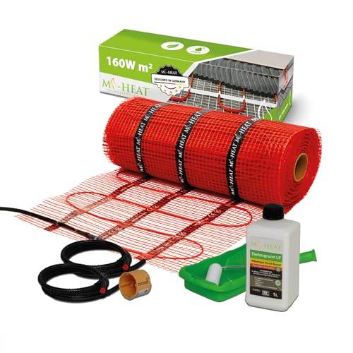 Elektrisk värmematta 160 watt 3,0 m² golvvärme elektrisk, värmekabel på tyg 50 cm bred med tomma rör och primer, allt i set, rumstermostat tillval