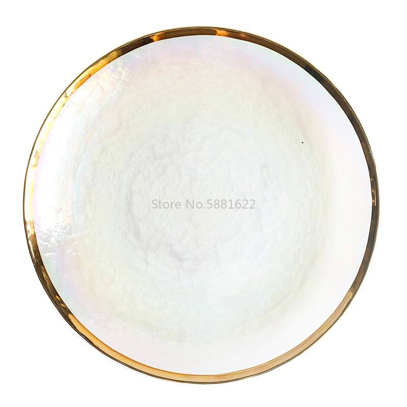 Blända färg målade guld glasskål skål sju färger transparent hammare korn glas tallrik sallad skål frukt skål västerländsk mat - Platta s