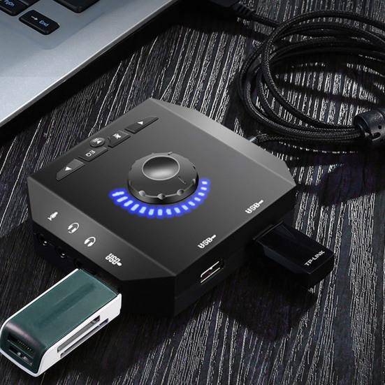 Extern 7.1-kanals ljudadapter med USB2.0/3.5mm-jack Plug-Play Drive-fri professionell dator USB externt ljudkort för PC-dator svart