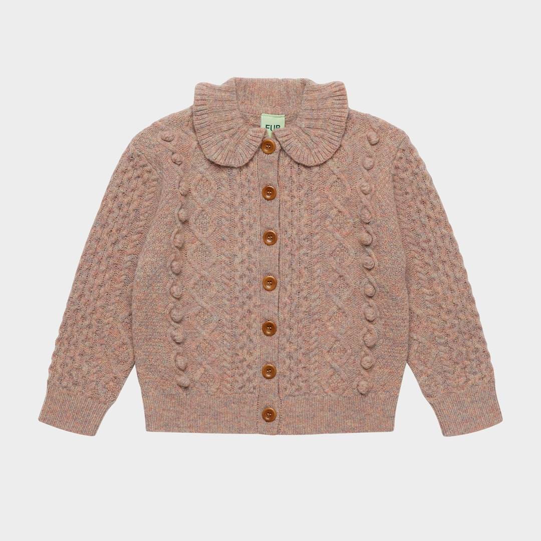 FUB Cardigan I Lammeuld I Aran-stil Tivoli Tivoli 110 cm Lyserød 110 cm Piger