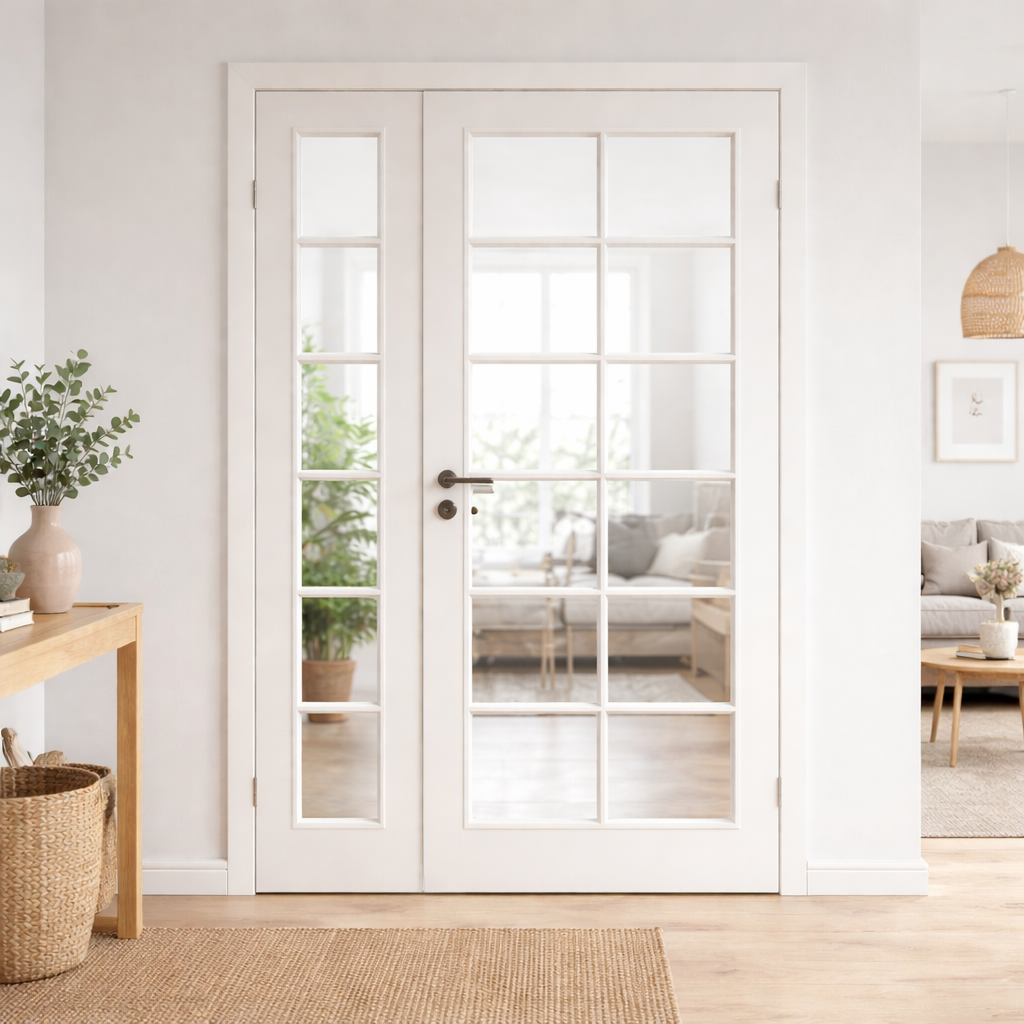 Fransk dør fra Swedoor, Clever-line, Style SP12+SP6, Klart glas, Hvid 122,3 X 204