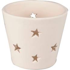Terracotta fyrfadsstage med stjerner Ø7 x 6.5 cm hvid - 12 stk