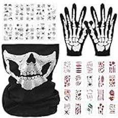 GAROMIA skelett mask skelett handskar halloween dödskalle mask vita skelett handskar svarta spindlar tatueringar ärr tatueringar skalle spöke mask för halloween karneval party cosplay
