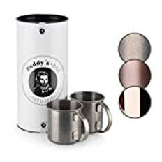 Buddy´s Bar – Moscow Mule bägare, 450 ml, högkvalitativ rostfri mugg, livsmedelssäker, cocktailkopp inklusive presentförpackning, rostfritt stål antik, uppsättning av 2