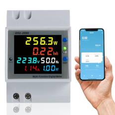 BOSYTRO WiFi energimätare, enfas, AC 40–300 V 100 A, elektrisk mätare, 1-fas wattmeter, DIN-skena, meter, watt KWh, voltmeter, amperemätare, med LCD-skärm, lämplig för effektmätning
