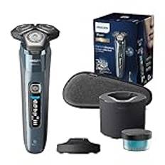 Philips Shaver S8000 – Elektrischer Nass-& Trockenrasierer mit SkinIQ Technologie in Eisblau mit integriertem, ausklappbarer Trimmer, Ladestation, Reinigungsstation & Reiseetui (Modell S8692/55)
