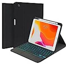 QYiiD Touchpad Keyboard Case för iPad 10:e generationen (2022), iPad 10,9 tum 2022 fodral med tangentbord, magnetiskt avtagbart bakgrundsbelyst tangentbord, smart folio med pennhållare, svart