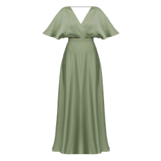 SOLENE sage green satin long wedding guest dress