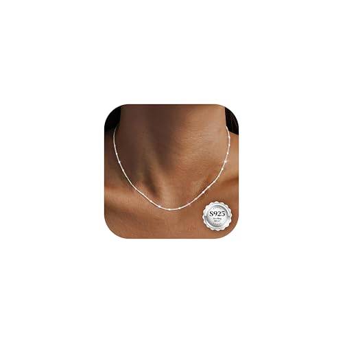 CASSIECA Dam 925 silverkedja utan hänge sterling silver 18K guld halsband kedja kraghalsband platta tunn robust vattentät damsmycken 41-61 cm