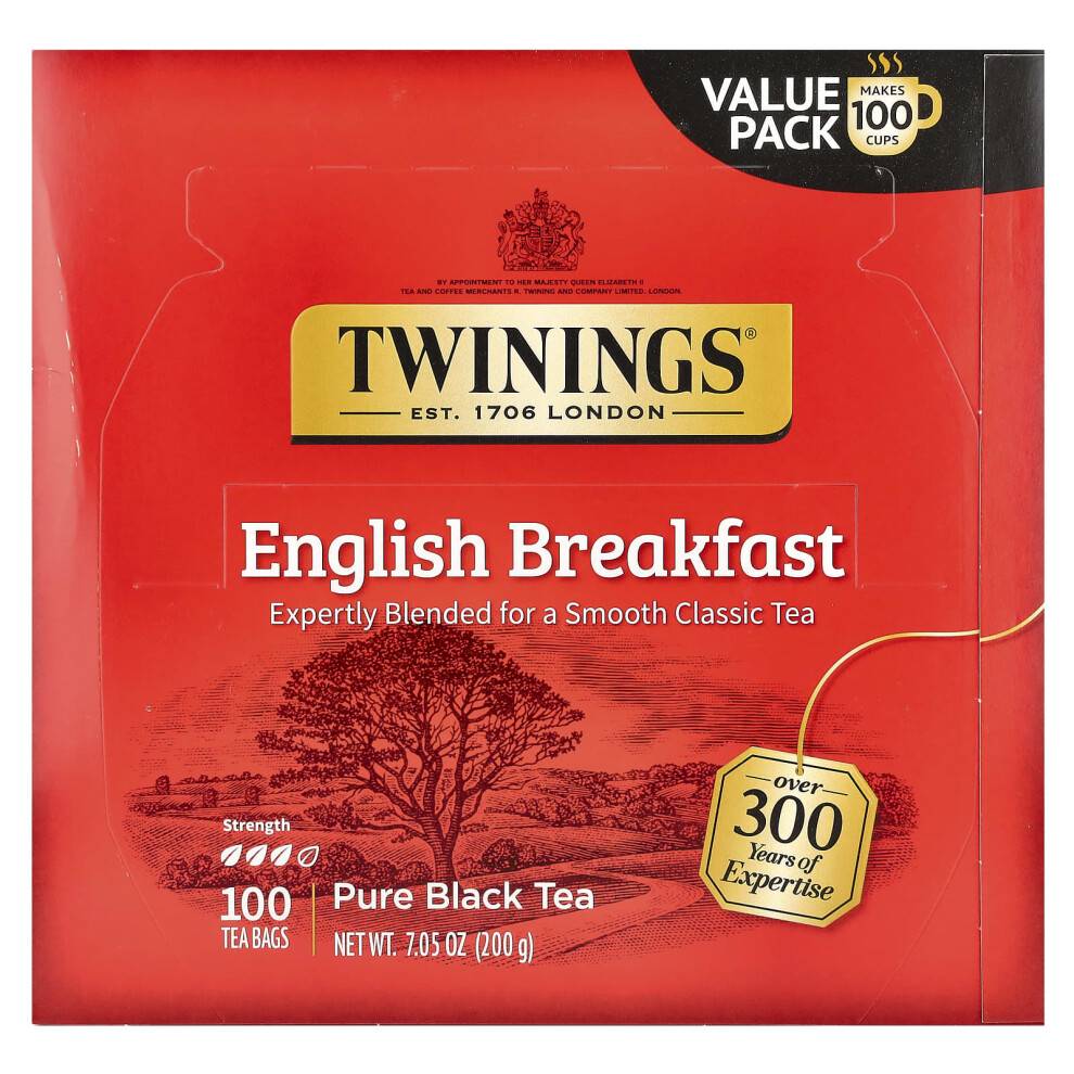 Twinings, Rent Sort Te, English Breakfast, 100 Te, 7,05 oz (200 g)